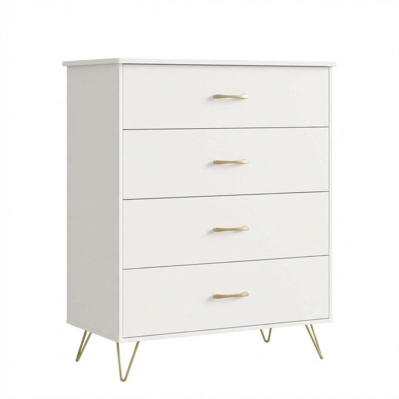 44 inch White 4-Drawer Tall Wooden Chest Large Storage Cabinet, White
