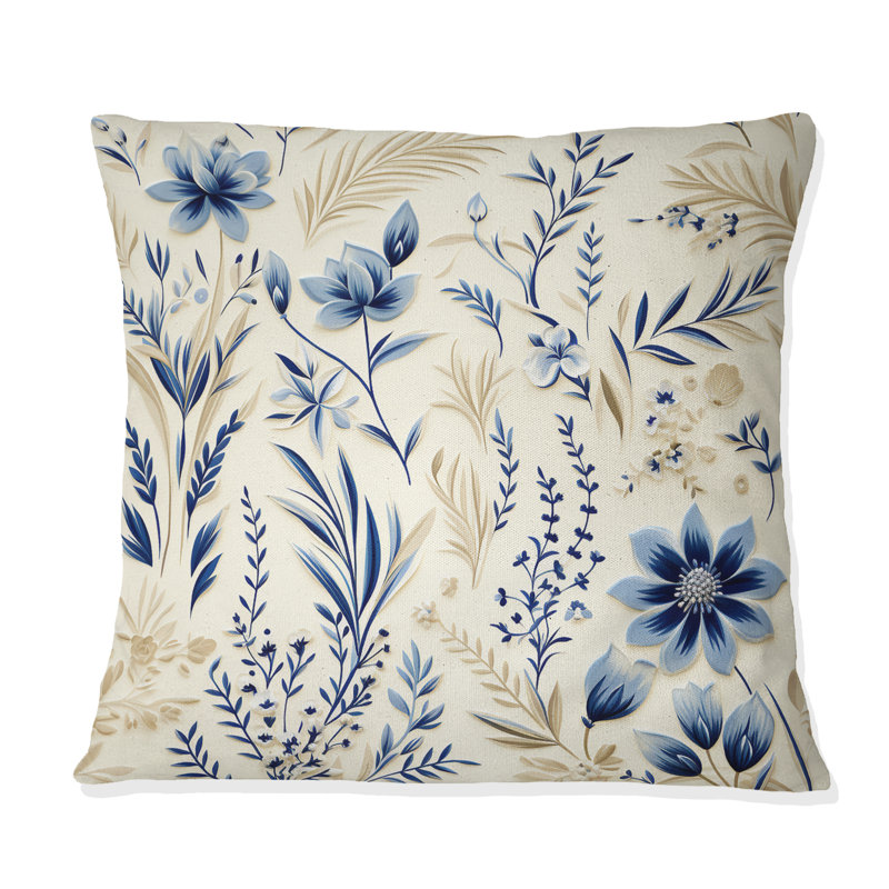 Coussin décoratif en polyester à motif de fleurs côtières neutres, H 16 po x l 16 po
