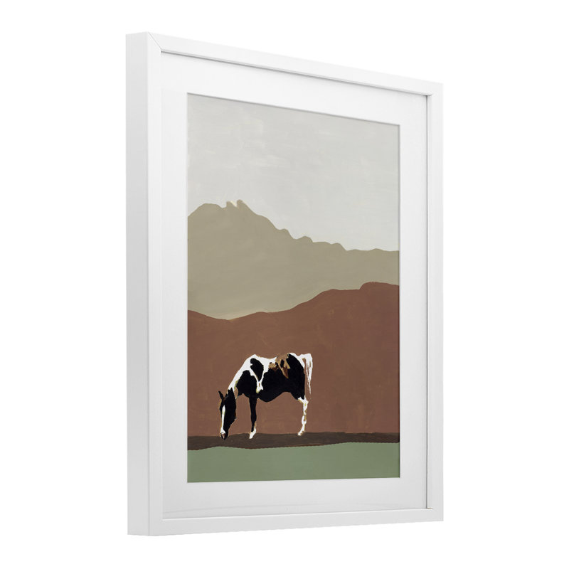 «Modern Mountains Horse», reproduction encadrée sous verre, design par Patricia Pinto, H 21 po x l 17 po, Cadre blanc côtier