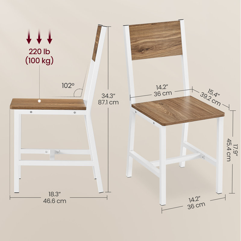 Rustic Wood Chairs With Metal Steel Frame, Brown/White