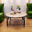 Southwestern Round Coffee Table With Travertine Marble And Wrought Iron-800532848