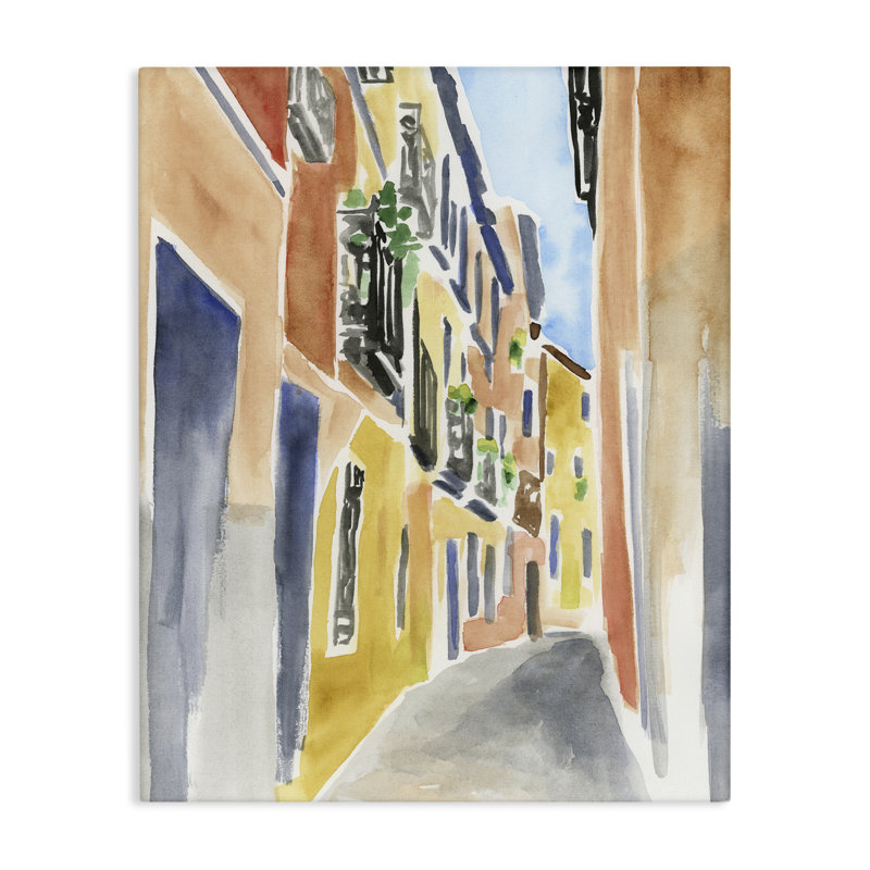 Art mural sur toile de l'architecture de la ville de Madrid, design par June Erica Vess, H 48 po x l 36 po
