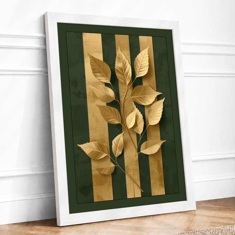 Single Stem in Gold Botanical - Framed Print, A1 - 84.1 x 59.4 cm, White