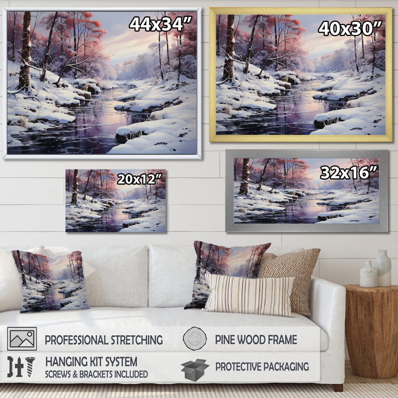 «Winter Reverie Landscape III - Landscape», impressions d'art mural, H 24 po x l 32 po, Cadre flottant noir