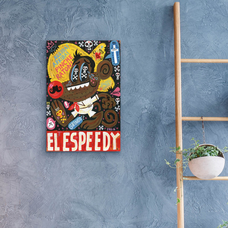 Art mural en verre épique «El Espeedy» par Jorge R. Gutierrez, 16 po x 24 po, H 24 po x l 16 po