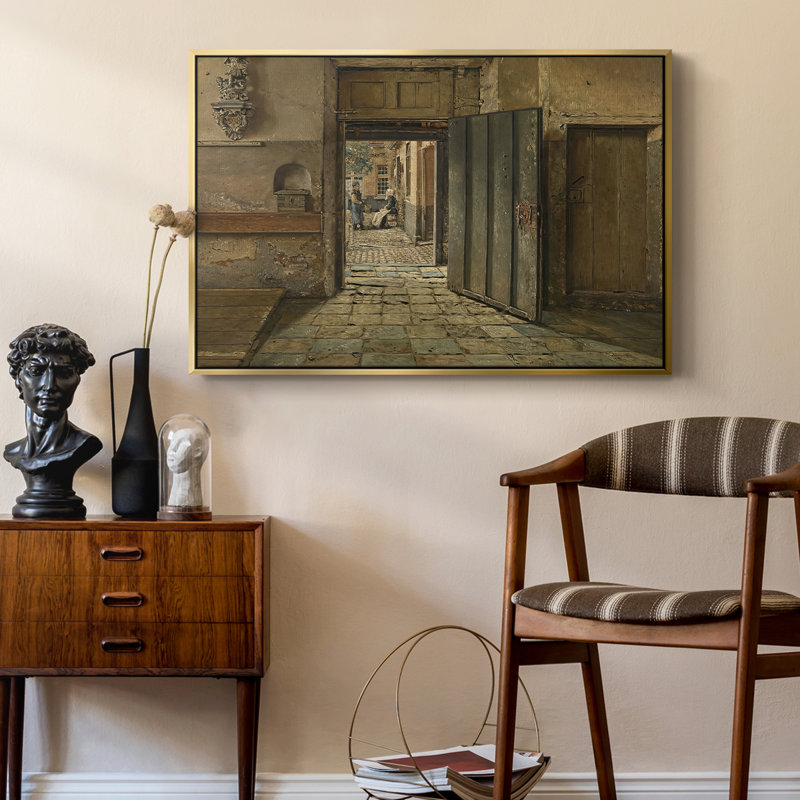 La conversation, 1884 - Henri De Braekeleer, toile tendue avec châssis, 24 po x 36 po, Doré
