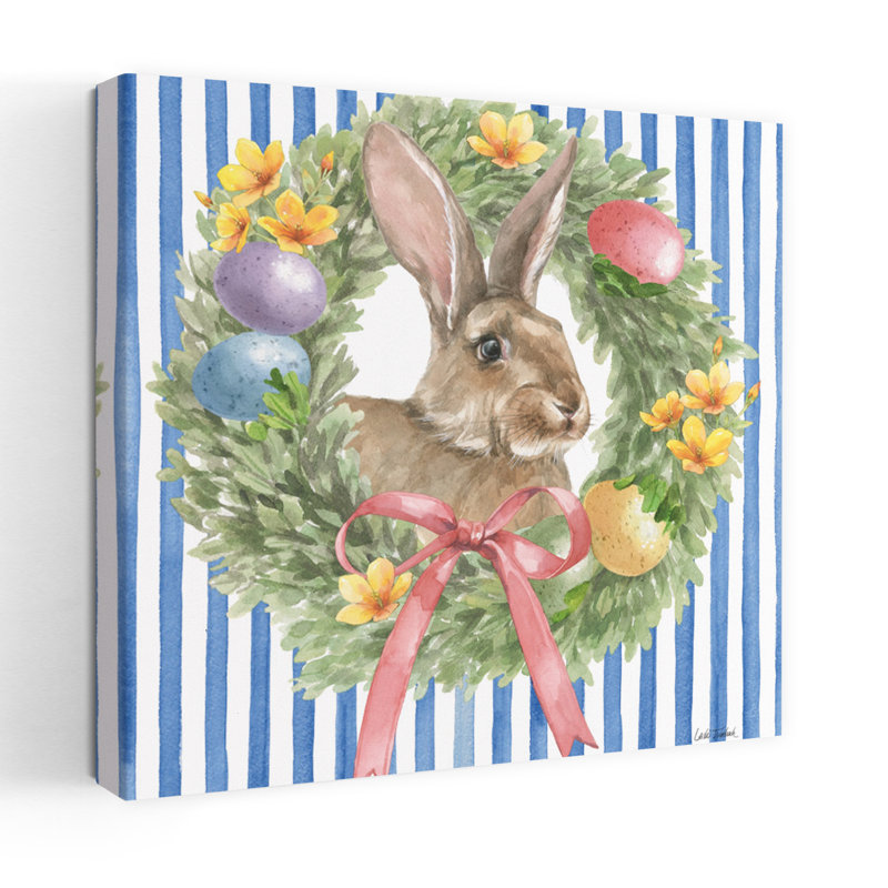 Art contemporain Hop Into Spring Wreath I avec animaux, H 48 po x l 48 po