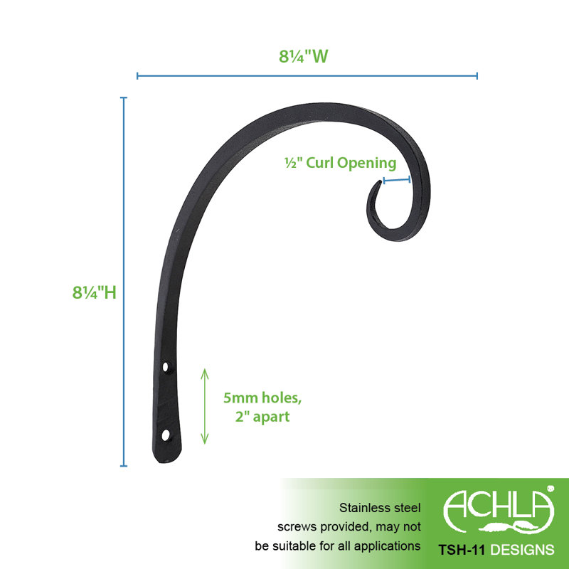 Black Wrought Iron 10" Curled Wall Bracket Set