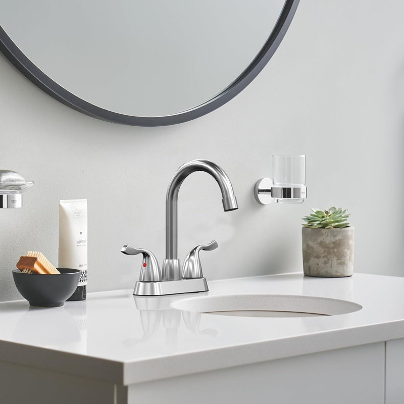 Robinet de salle de bain moderne à 2 poignées avec ensemble de bonde Modern, Nickel brossé