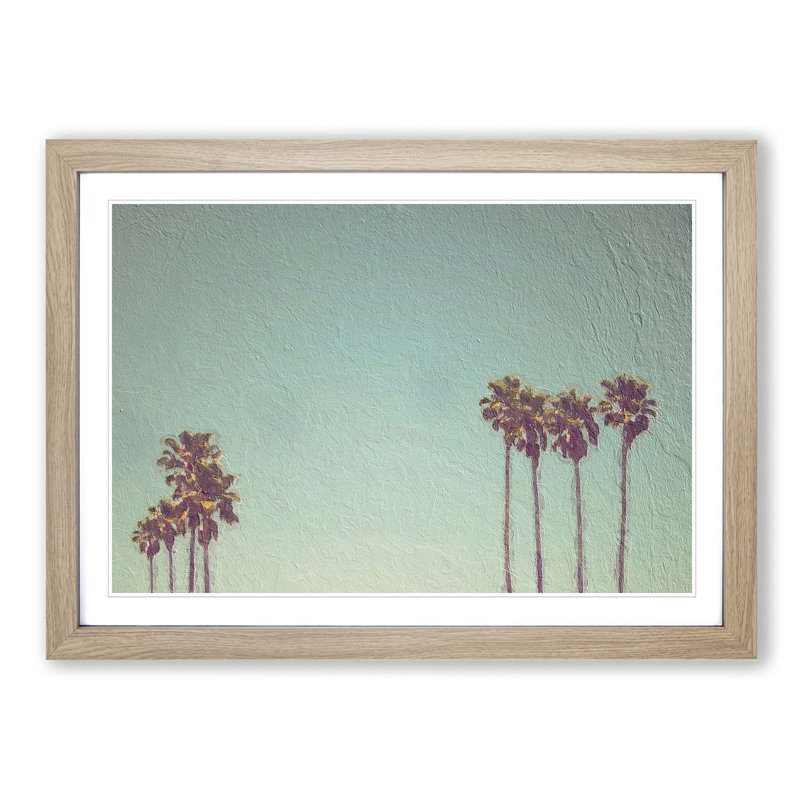 Palm Trees in Santa Cruz California - Framed Print, 48cm H x 65cm W x 2cm D, Oak Framed