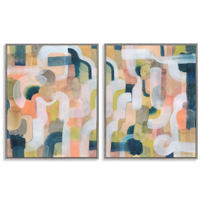  Curved Retro Abstraction 2 PC Giclee Art Set by Grace Popp