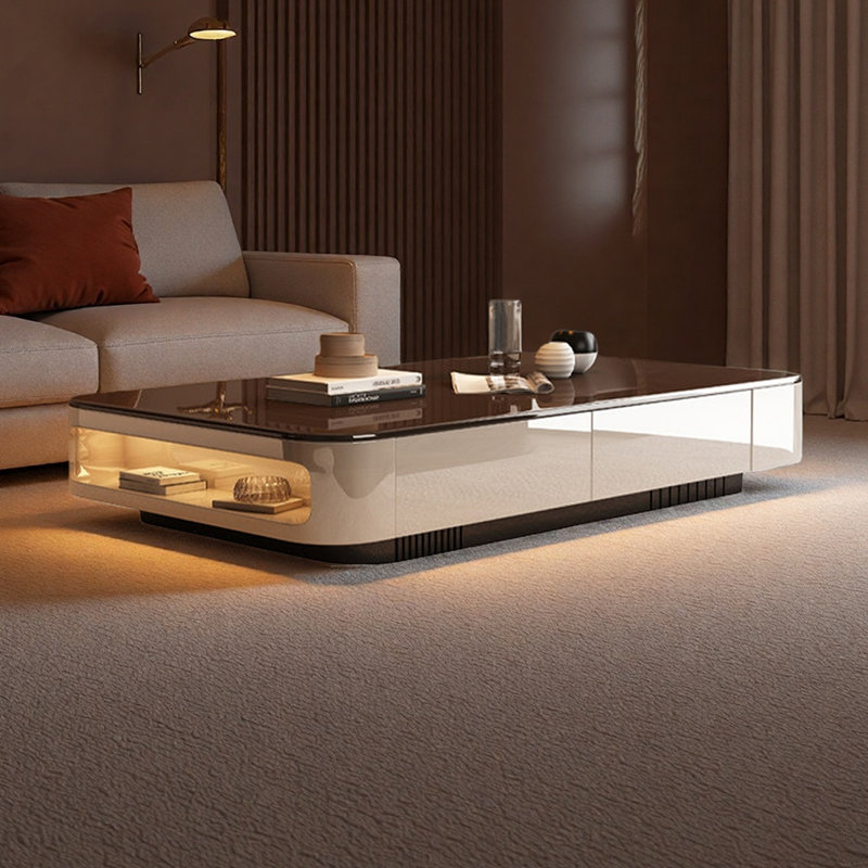 Modern minimalist luxury coffee table, Black, 13.77" H x 51.18" L x 27.55" W