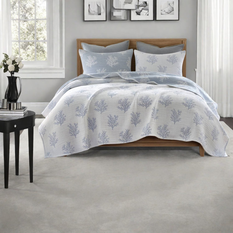 Ensemble de literie réversible bleu King/Cal King, ensemble de couettes en mélange de coton et de polyester