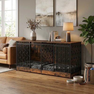 Dorien Large Dog Crate With Barn Doors And Double Separate Rooms