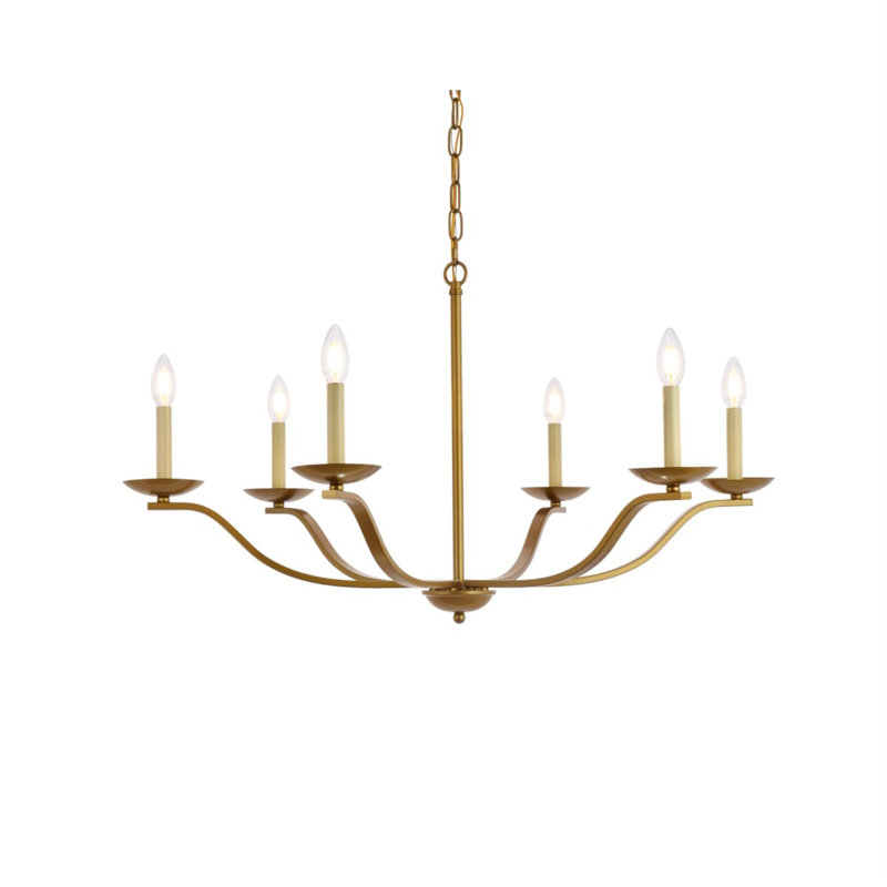 Henton 6 - Light Dimmable Wagon Wheel Chandelier, Brass, 20" H x 36" W x 36" D