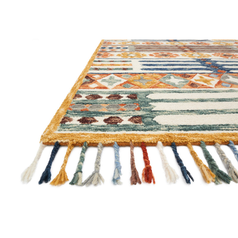 Tapis jaune crocheté à la main Randall, Rectangle 9 pi 3 po x 13 pi