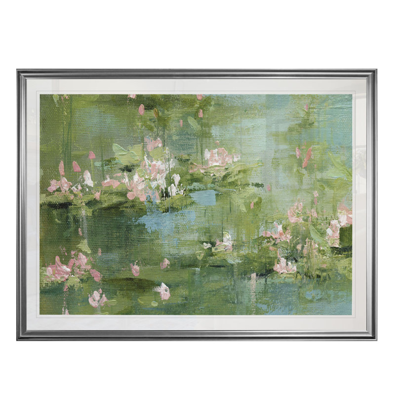 «Celadon Waterlilies I», reproduction, H 20 po x l 24 po x P 1,5 po, Cadre argenté