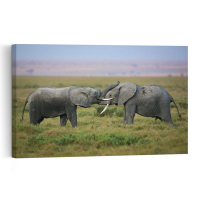 African Elephant Affection Peaceful Abstract Contemporary Elephant Landscape Nature Wall Art Print by Jeffrey C. Sink - 1 Piece Wrapped Canvas Wall Art