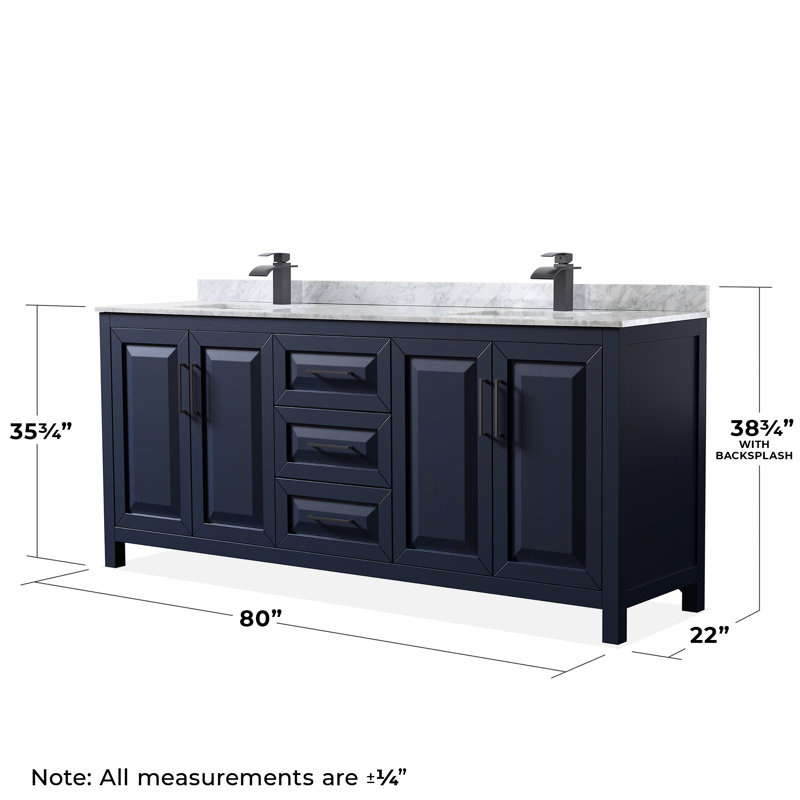 Daria 80'' W Double Vanity, Dark Blue, Matte Black