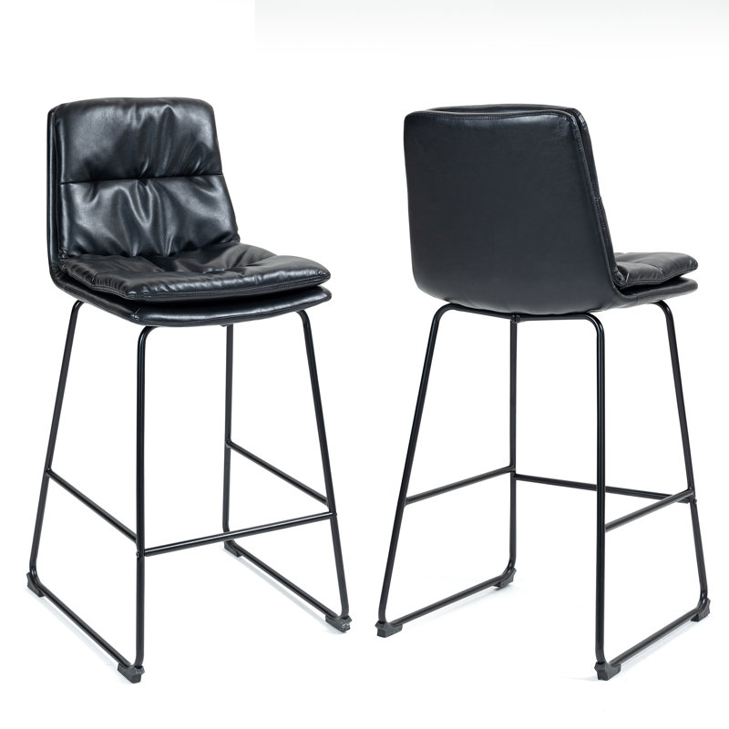 Radee Upholstered Counter Stool with Metal Frame, Black, Counter Stool (26'' Seat Height)