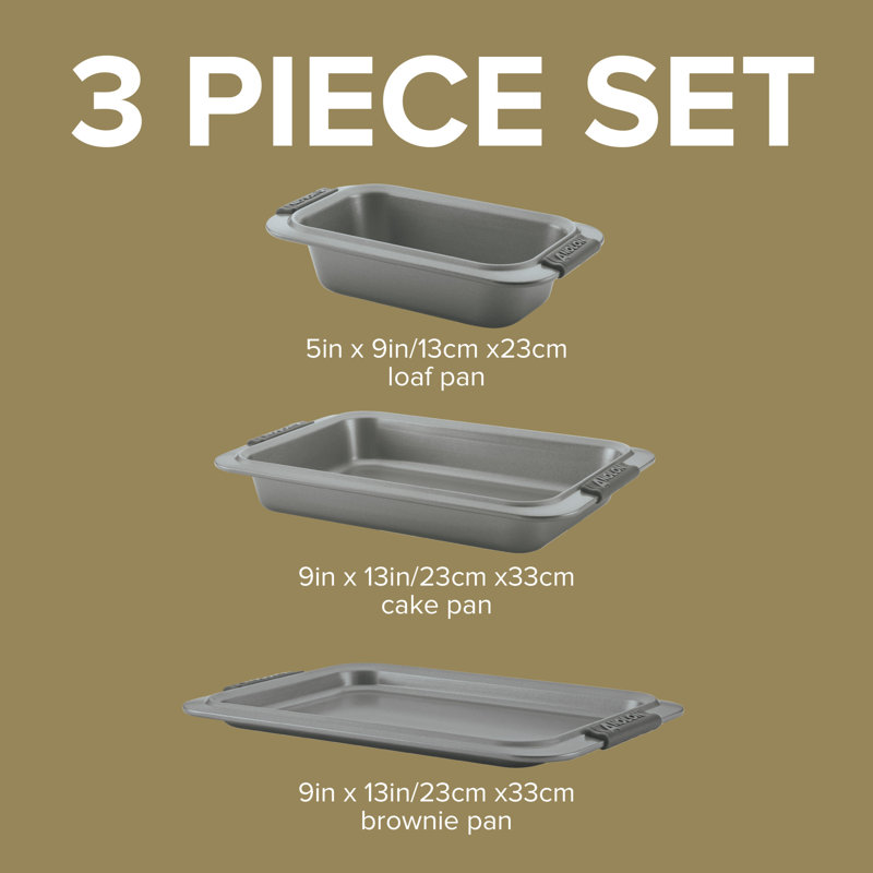 Anolon Advanced Nonstick Bakeware / Baking Set with Silicone Grips, Gray, 5-Piece Set (3 Cake Pans, 1 Cookie Sheet, 1 Rack)