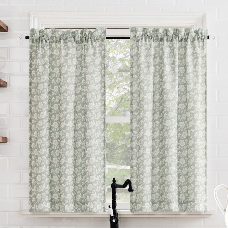 Caruso Floral Semi-Sheer Rod Pocket Kitchen Curtain Tier, 54" W x 36" L, Green