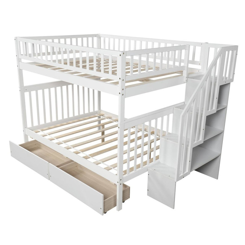 Dossena Standard Bunk Bed with Shelves, White, Twin over Full