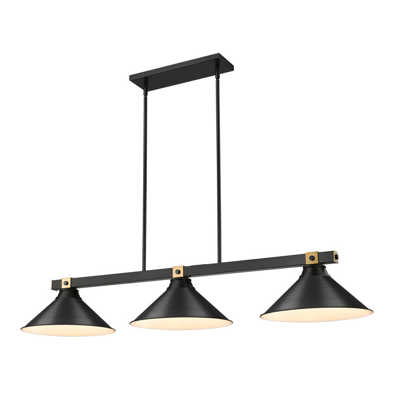 Billard 3 lumières Dressler en noir mat + laiton frotté, H 8,75 po x l 15,25 po x P 54 po, Noir, noir, noir, noir
