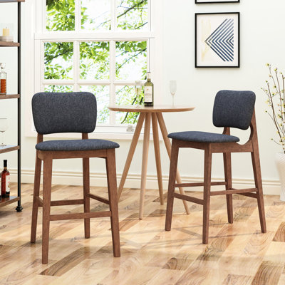 Charcoal Fabric Mid-century Bar Chair, Stable Rubberwood Construction, 30.50" Seat Height For Home Style Stool, Pad, Base,