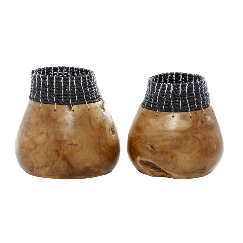 Bols décoratifs en bois de teck blanc, H 10 po x l 10,5 po x P 10,5 po, Noir