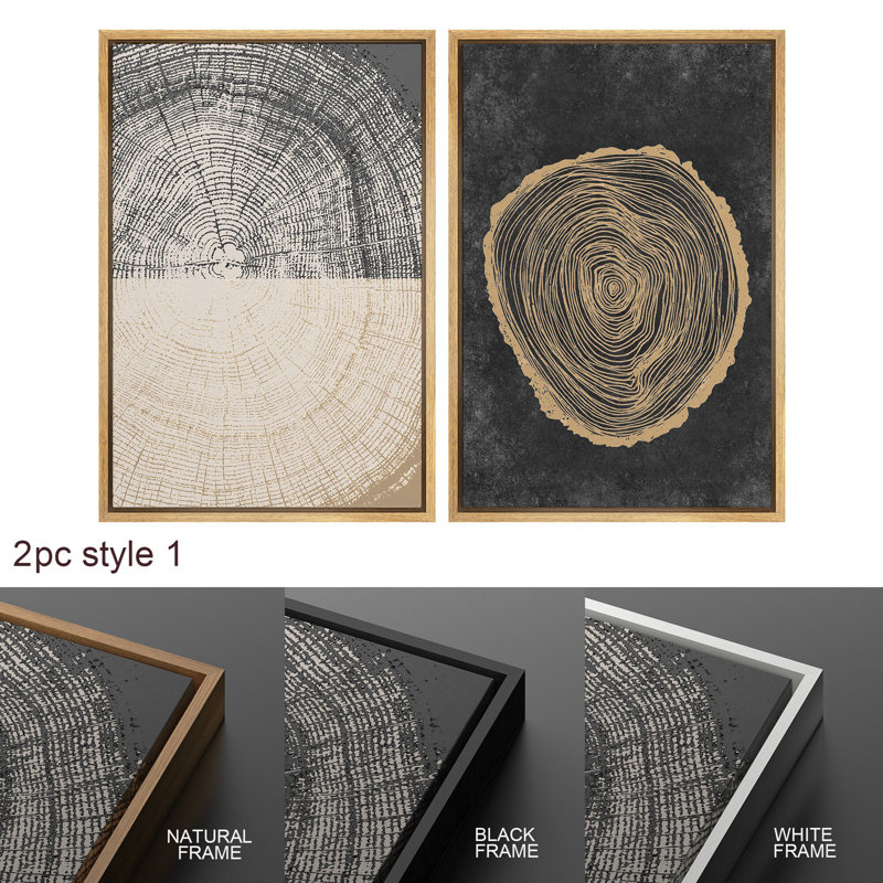 «Wood Tree Ring», illustrations abstraites neutres, impression numérique sur toile, impression numérique sur toile encadrée