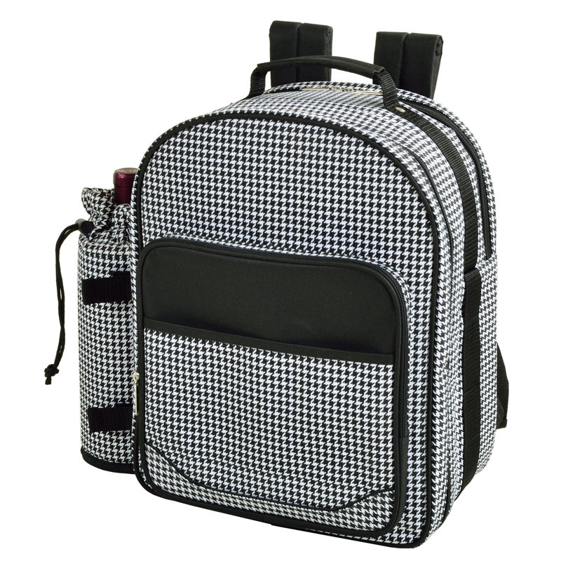 Houndstooth Black and White Picnic Backpack with Cooler