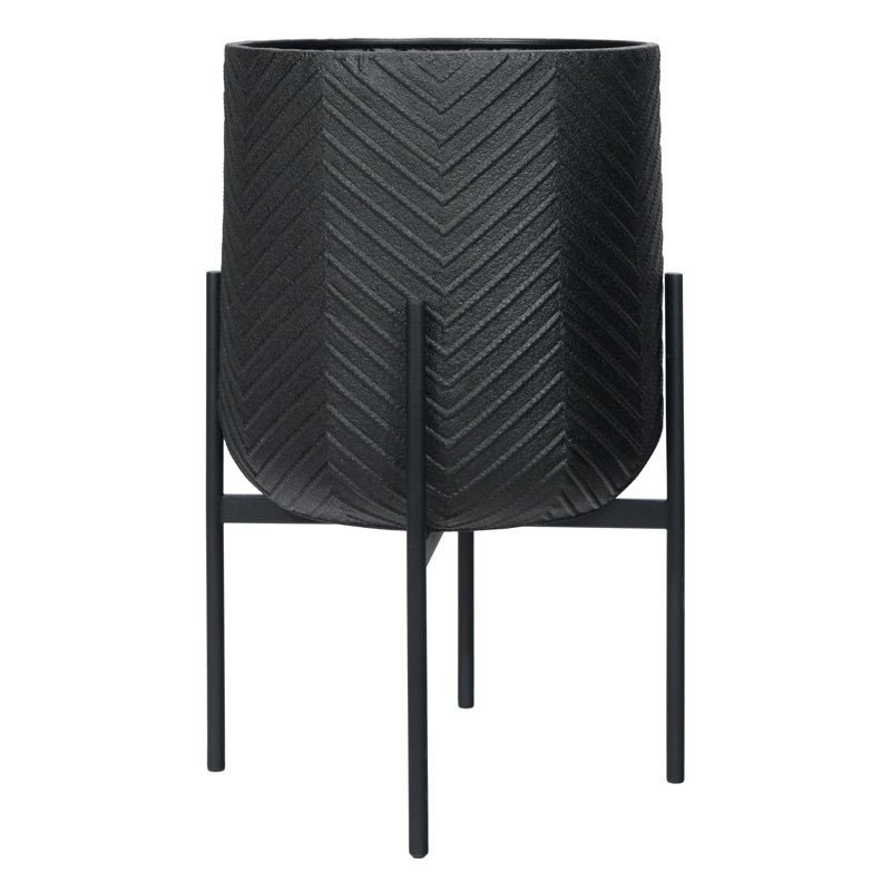 SantaClara Round Metal Planter with Chevron Pattern on Stand