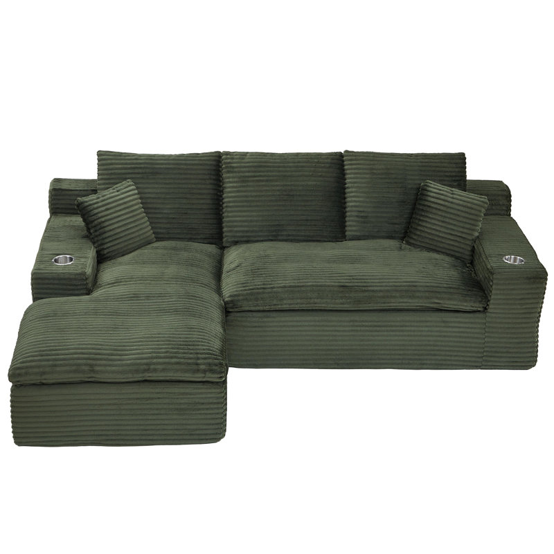 Canapé modulaire rembourré en mousse à compression 98,4 po avec méridienne et poche latérale, Left Hand Facing, Vert