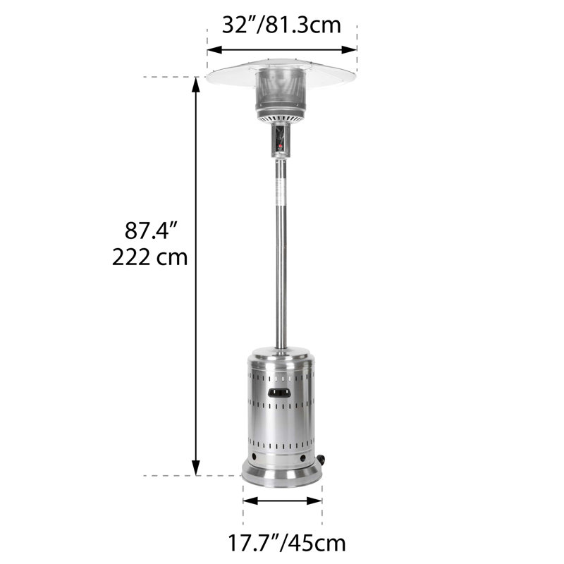 Chauffe-terrasse au propane, 46 000 BTU, Acier inoxydable
