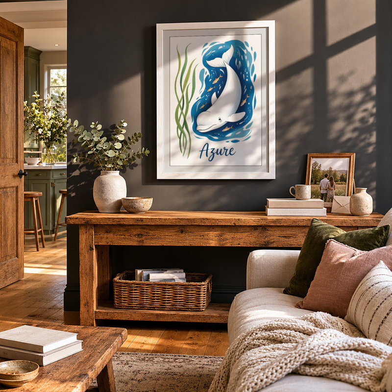 Azure Dolphin Coastal - Framed Print, A1 - 84.1 x 59.4 cm, White