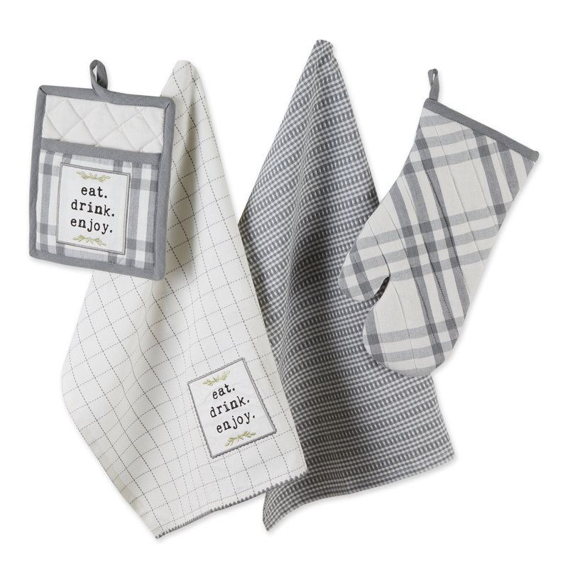 Barn Red and White Cotton Kitchen Set, 4-Piece
