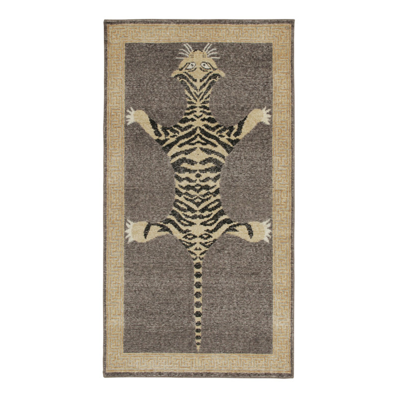 Distressed Homage Hand Knotted Wool Animal Print Area Rug, Runner 3' x 12'
