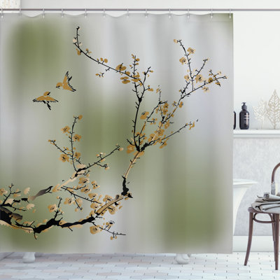 Ambesonne Nature Shower Curtain Birds Cherry Branches Style -  sc_332412