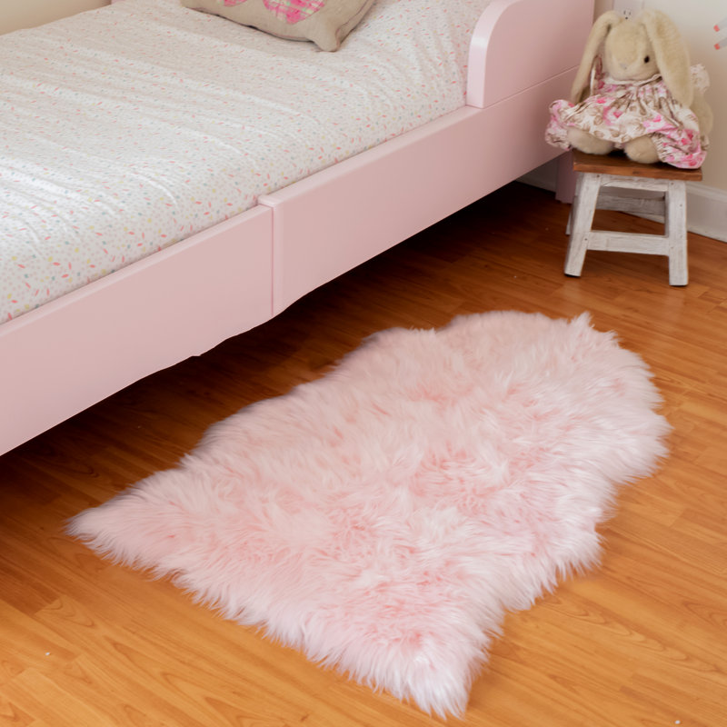 Pink Faux Fur Shag Washable Area Rug, Novelty 2' x 3'