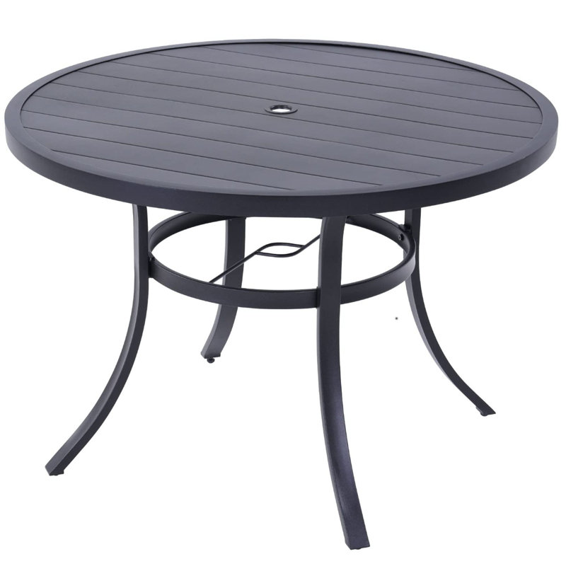 Round Iron Outdoor Dining Table Umbrella Hole , 41.9 " W 41.9 " D
