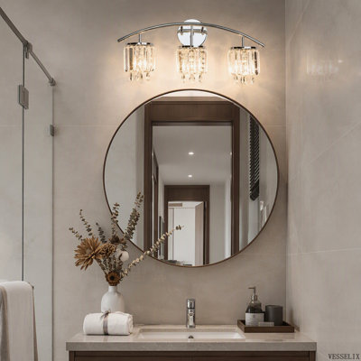 Miroir de salle de bain moderne en cristal 3 lumières au-dessus du miroir, lampe murale chromée, éclairage mural intérieur de luxe pour la chambre et la salle de bain