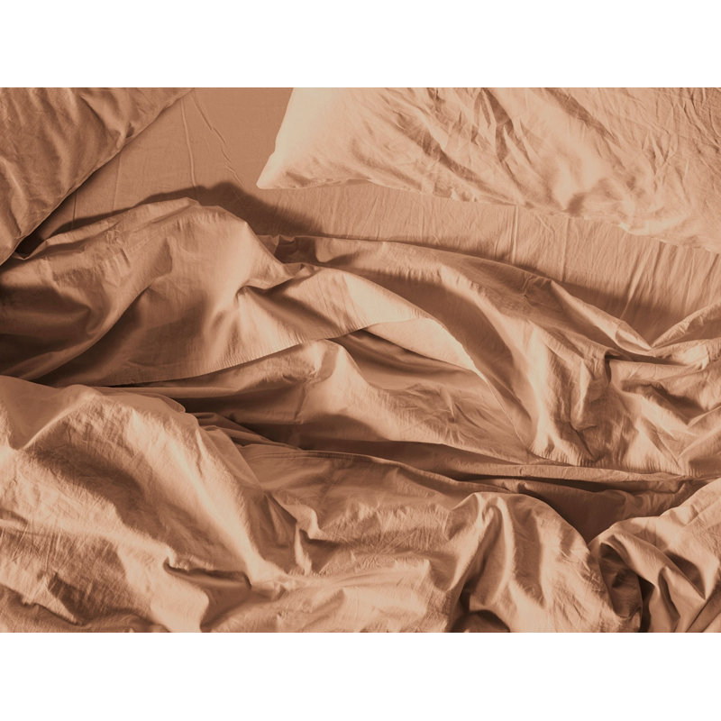 Crinkled 100% Cotton Percale Fitted Sheet, King Fitted Sheet, Ginger