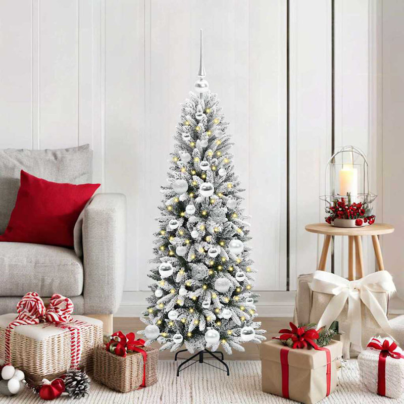 Artificial Christmas Tree with 150 LEDs White, Silver, 3.94' H