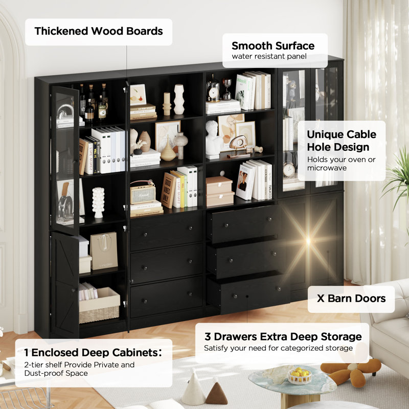 70.9'' H X 94.48'' W Book Cabinet Storage Bookcase Set, Black