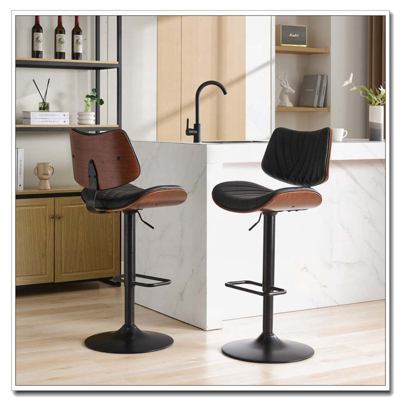 Tabourets de bar en polyuréthane revêtus de polyuréthane et pivotants à 360 °, hauteur de comptoir réglable, Noir