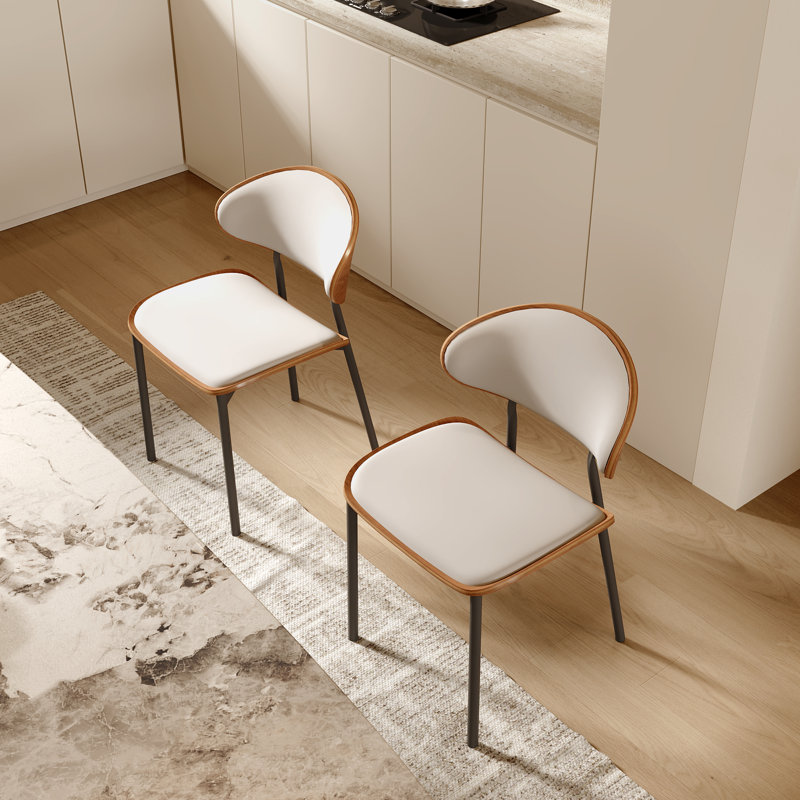 Ensemble de chaises de salle à manger rembourrées en cuir et cadre en métal (ensemble de 2), Blanc