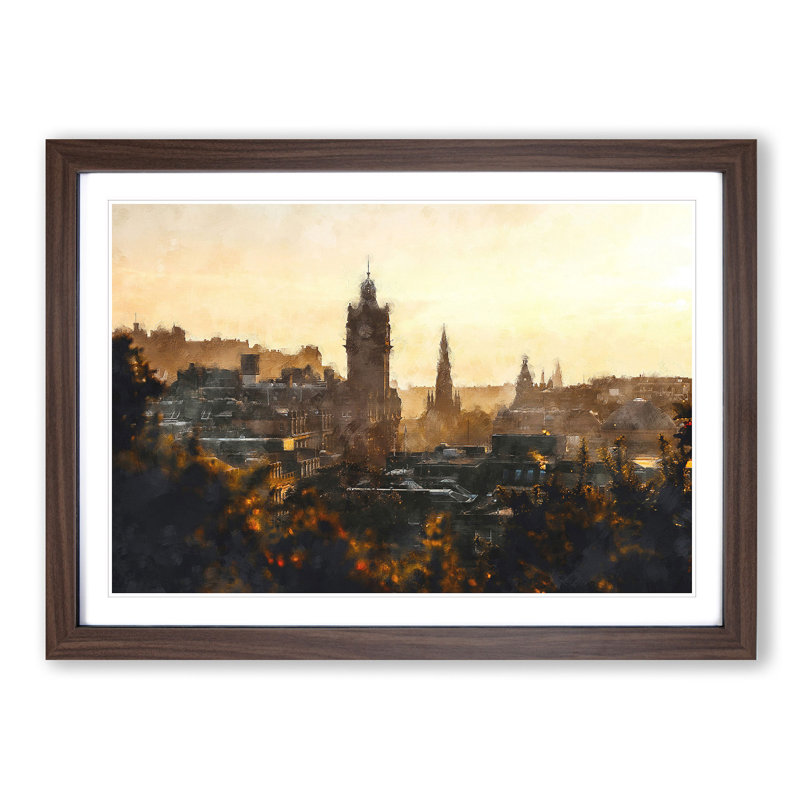 View of Edinburgh from Calton Hill - Picture Frame Painting Print on MDF, Walnut Framed, 62cm H x 87cm W x 2cm D