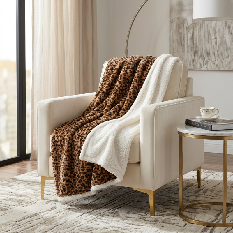 Lavish Home Sherpa Fleece Throw Blanket - 50x60-Inch Machine-Washable Reversible Throw - Fluffy Blankets for Couch, Chair, or Bed
