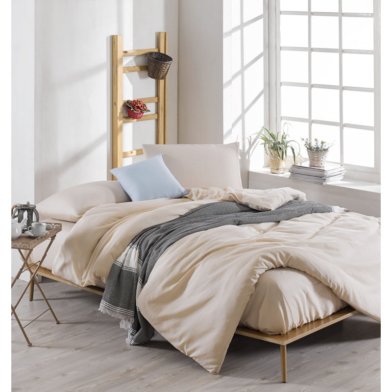 Ensemble de housse de couette 2 pièces Emme-Leigh, 87" x 87" Duvet Cover + 1 Pillowcase, Brun clair
